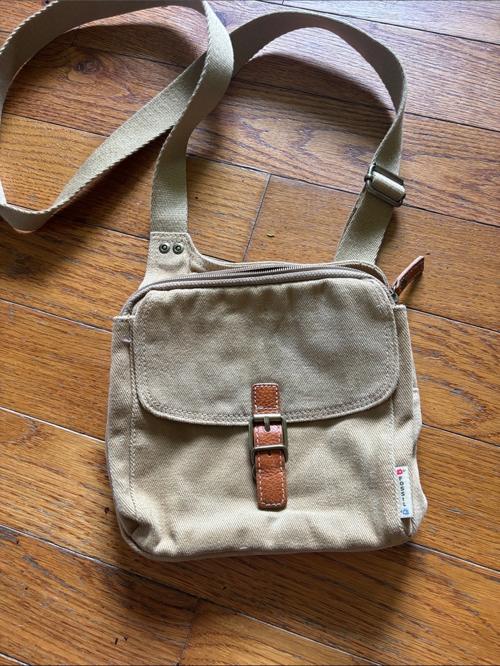 Fossil Tan Canvas Messenger Bag with Brown Leather Trim